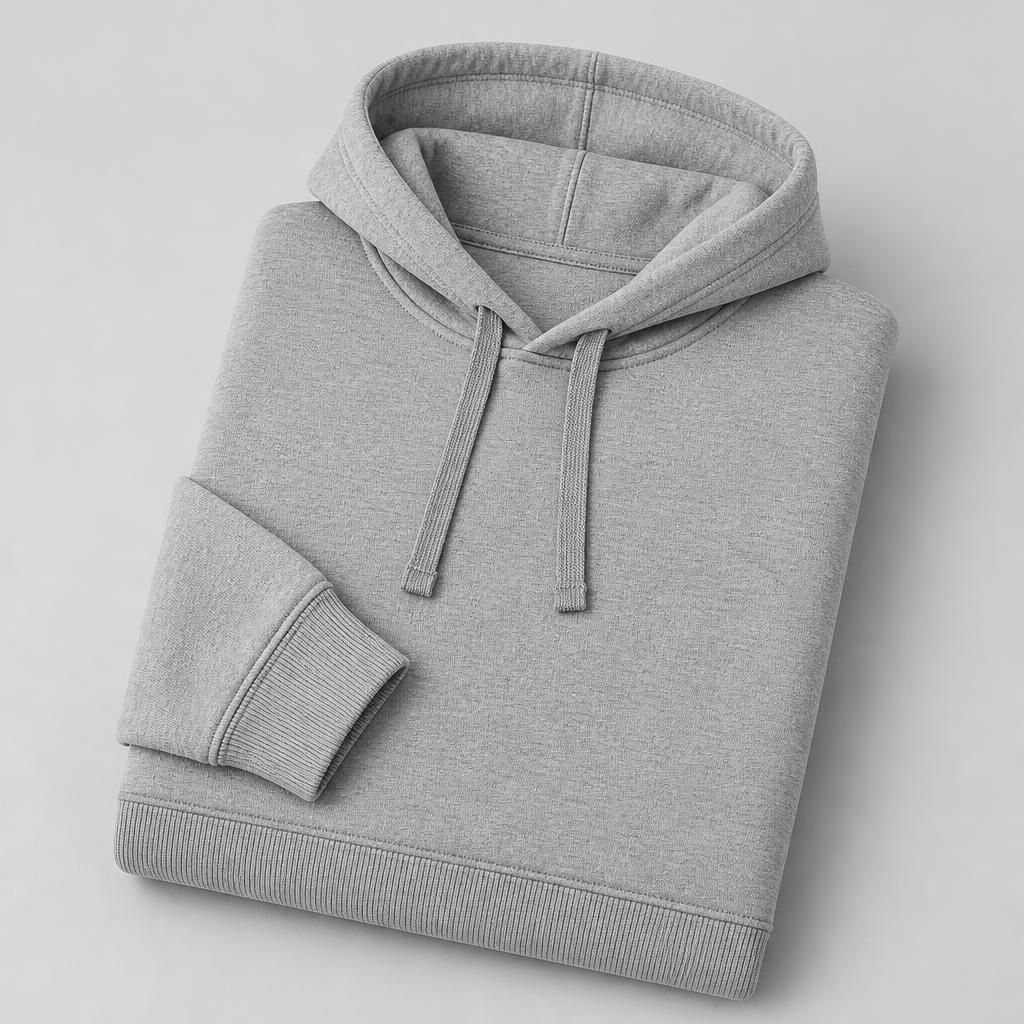 Plain blank heather grey pullover hoodie folded neatly