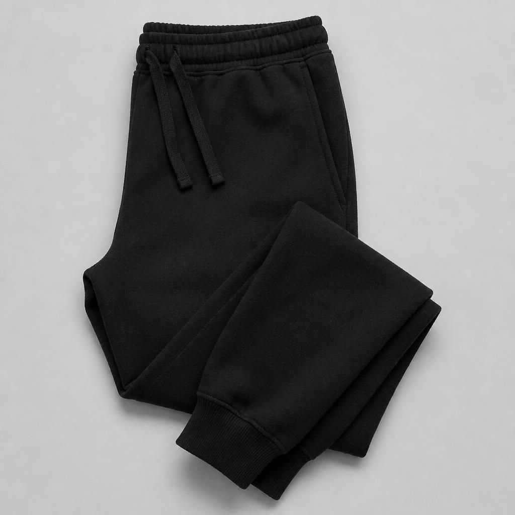 Plain blank black fleece jogger sweatpants folded