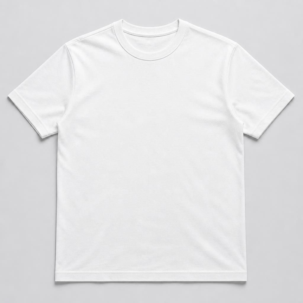 Plain blank white crew-neck cotton t-shirt laid flat